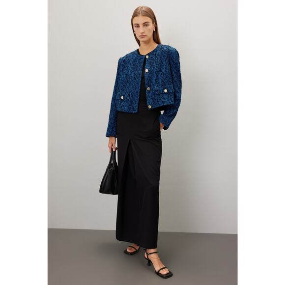 BOSS Royal Blue Tweed Blazer Gold Button Distressed Janoa Jacket Size US 2 - Picture 1 of 14